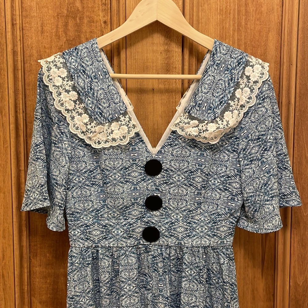 NWT Blue Floral Maxi Dress from Sincethen (Korean) Lace Cottagecore Size Large